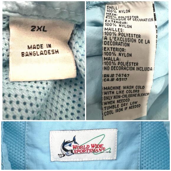 World Wide Sportsman Mens Fishing Shirt 2XL Nylon Outdoor Vented Camping Blue - Picture 6 of 7